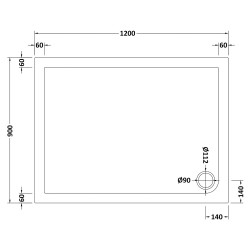 Rectangular Shower Tray 1200mm x 900mm - Technical Drawing
