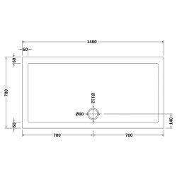 Rectangular Shower Tray 1400mm x 700mm - Technical Drawing