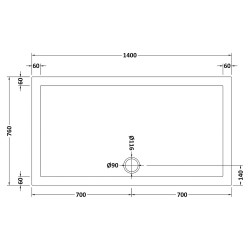 Rectangular Shower Tray 1400mm x 760mm - Technical Drawing