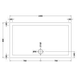 Rectangular Shower Tray 1400mm x 800mm - Technical Drawing