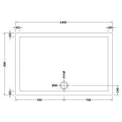 Rectangular Shower Tray 1400mm x 900mm - Technical Drawing