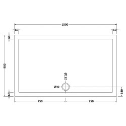 Rectangular Shower Tray 1500mm x 900mm - Technical Drawing