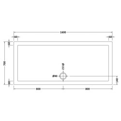 Rectangular Shower Tray 1600mm x 700mm - Technical Drawing