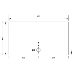 Rectangular Shower Tray 1600mm x 900mm - Technical Drawing
