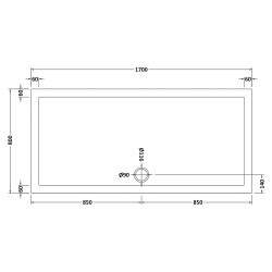 Rectangular Shower Tray 1700mm x 800mm - Technical Drawing