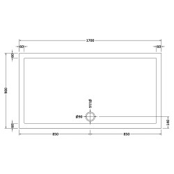 Rectangular Shower Tray 1700mm x 900mm - Technical Drawing