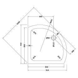 Single Entry Shower Tray 850x850mm - Technical Drawing