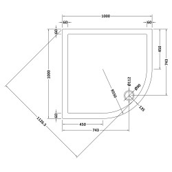 Quad Shower Tray 1000mm x 1000mm - Technical Drawing