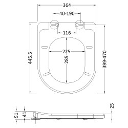 Luxury D Shaped Soft Close Seat - Technical Drawing