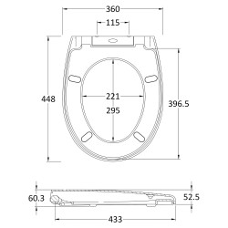 Round Luxury Soft Close Toilet Seat - Technical Drawing