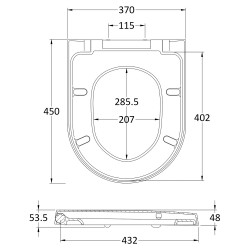 Luxury D Shaped Toilet Seat Square Edge - Technical Drawing