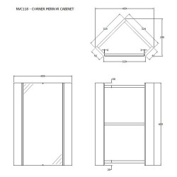 Mayford Corner Mounted Mirror Cabinet - Gloss White - Technical Drawing