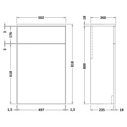 Arno 500mm WC Unit - Gloss White - Technical Drawing