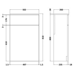 Arno 500mm WC Unit - Satin Green - Technical Drawing