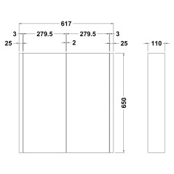 Eden 600mm 2 Door Mirror Cabinet - Satin White - Technical Drawing