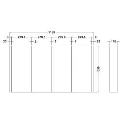 Eden 1200mm 4 Door Mirrored Cabinet - Satin White - Technical Drawing