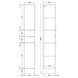 Fusion Fitted 300mm Tall Tower Unit - White Gloss - Technical Drawing