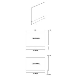 Gloss White 700mm Bath End Panel with Plinth - Technical Drawing