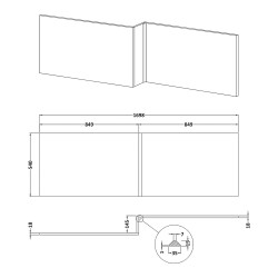 1700mm Square Shower Front Bath Panel - Gloss White - Technical Drawing