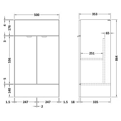 Fusion 500mm Vanity Unit - Bleached Oak - Technical Drawing