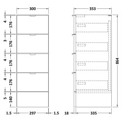 Fusion 300mm Drawer Lined Fitted Unit Unit - Bleached Oak - Technical Drawing