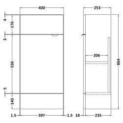 Fusion Fitted 400mm Slimline Vanity Unit - Anthracite Woodgrain - Technical Drawing