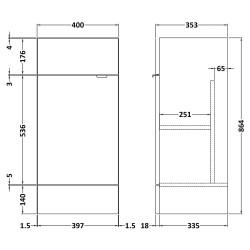 Fusion Fitted 400mm Vanity Unit - Anthracite Woodgrain - Technical Drawing