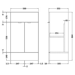 Fusion Fitted 500mm Vanity Unit - Anthracite Woodgrain - Technical Drawing