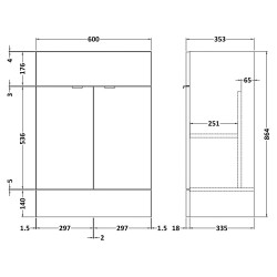 Fusion Fitted 600mm Vanity Unit - Anthracite Woodgrain - Technical Drawing