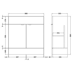 Fusion Fitted 800mm Vanity Unit - Anthracite Woodgrain - Technical Drawing