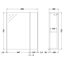 Athena 600mm Mirror Unit - Anthracite Woodgrain - Technical Drawing
