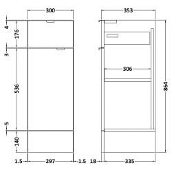 Fusion Fitted Floor Standing 300mm Drawer Line Base Unit - Anthracite Woodgrain - Technical Drawing