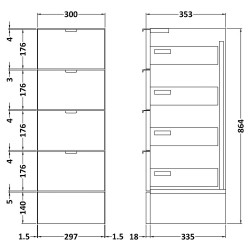 Fusion Fitted 300mm Drawer Unit - Anthracite Woodgrain - Technical Drawing