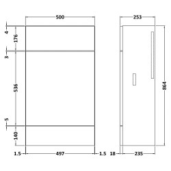 Fusion Fitted 500mm Slimline WC Unit - Anthracite Woodgrain - Technical Drawing