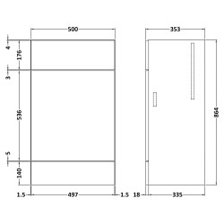 Fusion Fitted 500mm WC Unit - Anthracite Woodgrain - Technical Drawing
