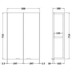 Fusion Fitted 500mm 2 Door Wall Unit - Anthracite Woodgrain - Technical Drawing