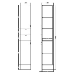 Fusion Fitted 300mm Tall Tower Unit - Anthracite Woodgrain - Technical Drawing