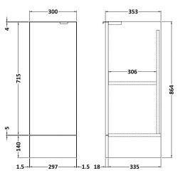 Fusion Fitted 300mm Base Unit - Anthracite Woodgrain - Technical Drawing