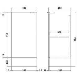 Fusion Fitted 400mm Base Unit - Anthracite Woodgrain - Technical Drawing