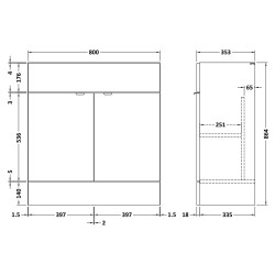 Fusion Fitted 800mm Vanity Unit - Charcoal Black - Technical Drawing