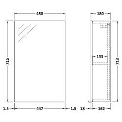 Athena 450mm Mirror Cabinet - Charcoal Black - Technical Drawing