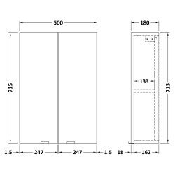 Fusion Fitted 500mm 2 Door Wall Unit - Charcoal Black - Technical Drawing