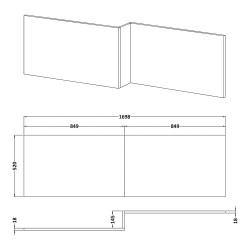 Charcoal Black Woodgrain Square Shower Bath Side Panel 1700mm - Technical Drawing