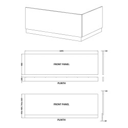 1700mm Front Bath Panel with Plinth - Charcoal Black Woodgrain - Technical Drawing