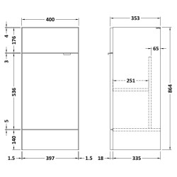 Fusion Fitted 400mm Vanity Unit - Gloss Grey - Technical Drawing