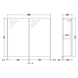 Athena 800mm Mirror Unit - Gloss Grey - Technical Drawing