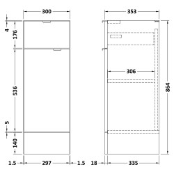 Fusion Fitted 300mm Drawer Line Base Unit - Gloss Grey - Technical Drawing
