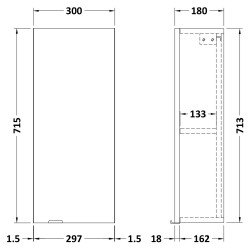 Fusion Fitted 300mm Wall Unit - Gloss Grey - Technical Drawing