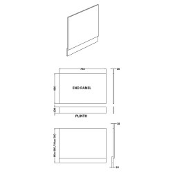 750mm Bath End Panel - Gloss Grey - Technical Drawing