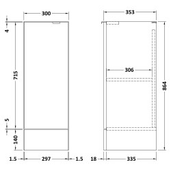 Fusion Fitted 300mm Base Unit - Gloss Grey - Technical Drawing